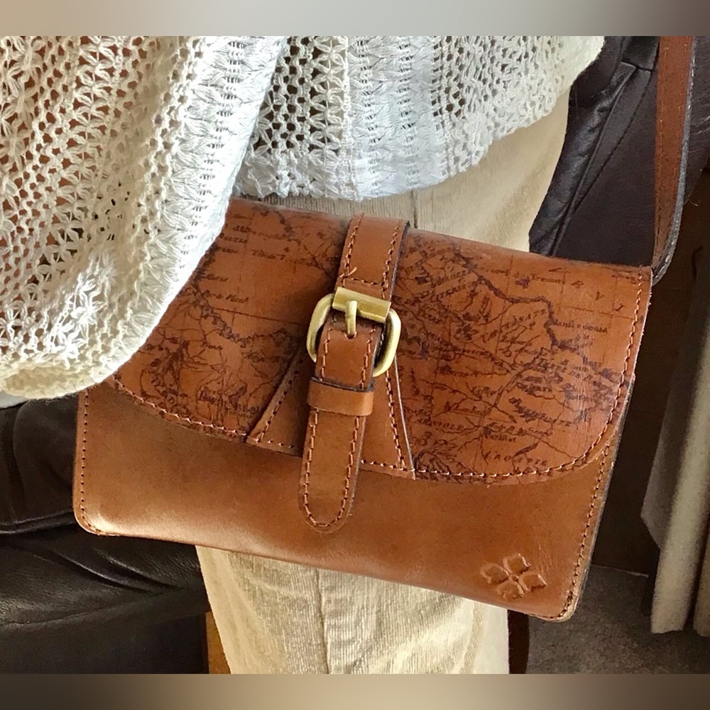 Patricia Nash Map Print Leather Crossbody Bag Brown 7.5x4.5 EUC